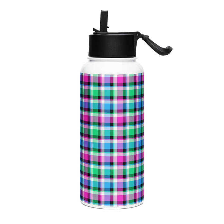 Magenta, Green, and Blue Plaid Water Bottle product image (2)