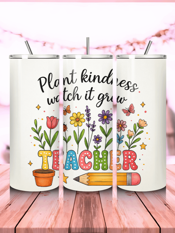 Floral Teacher Tumbler Wrap PNG – 20oz Skinny Sublimation Design with Elegant Flowers & Scripted Teacher Quote – Soft Feminine Appreciation Theme – 300 DPI Instant Digital Download product image (1)