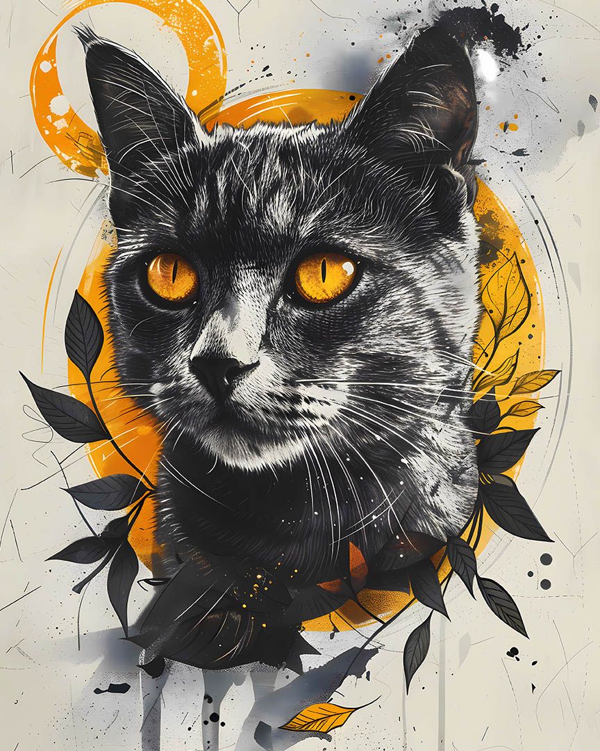 Mystique Unleashed: Urban-Inspired Black Cat with Golden Eyes Matte Poster product image (1)