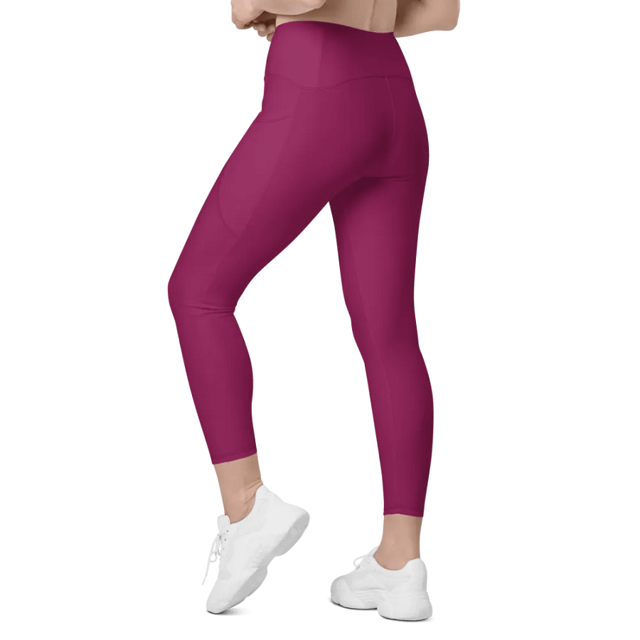 Plain Dark Plum Pink Light Summer Women's High Waisted Premium Crossover Leggings with Pockets by Treasure Pie product image (12)