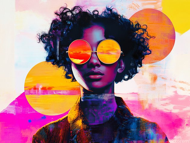 Neon Pop Art Portrait with Sunset Sunglasses – Vibrant Contemporary Print product image (1)