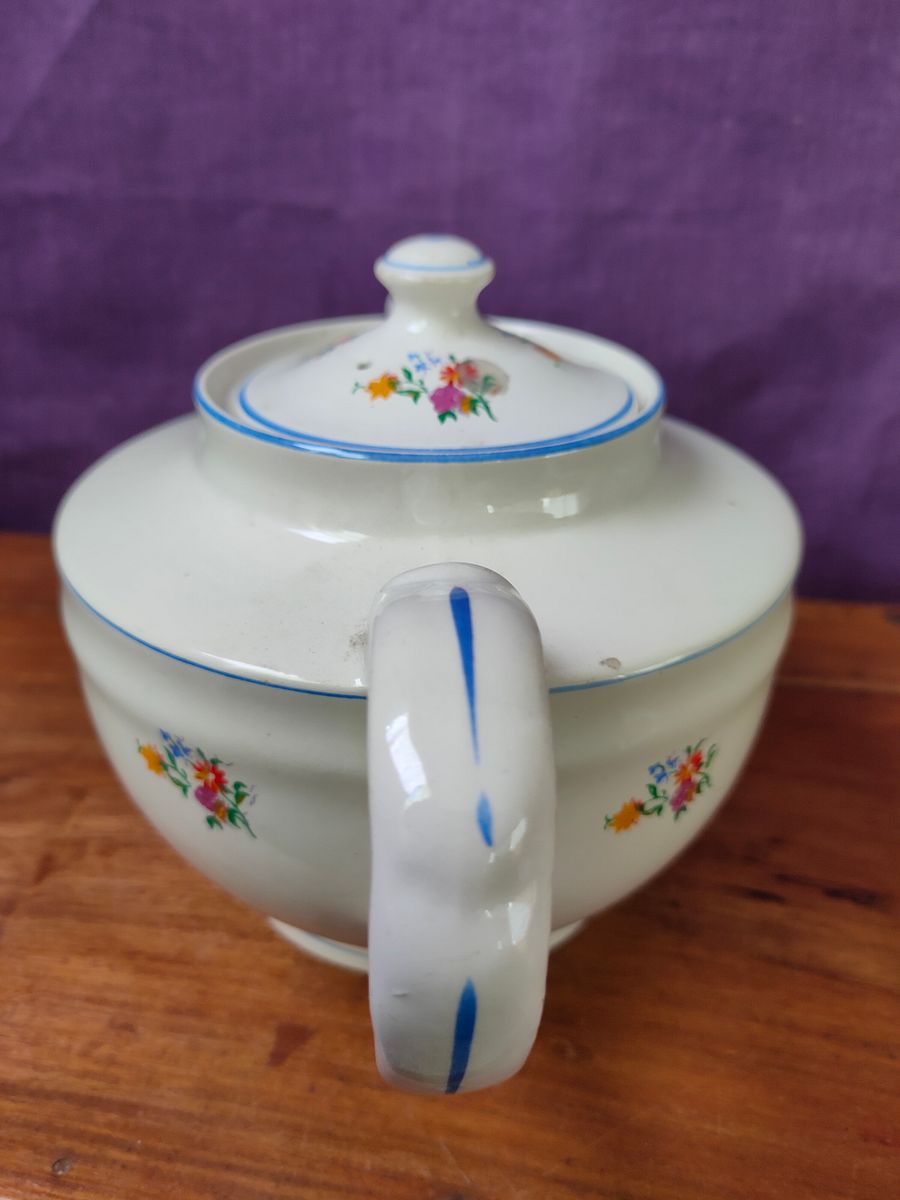 Extraordinário Bule branco e azul, flores margaridas, James Gilman, anos 30, peça de decoração product image (3)