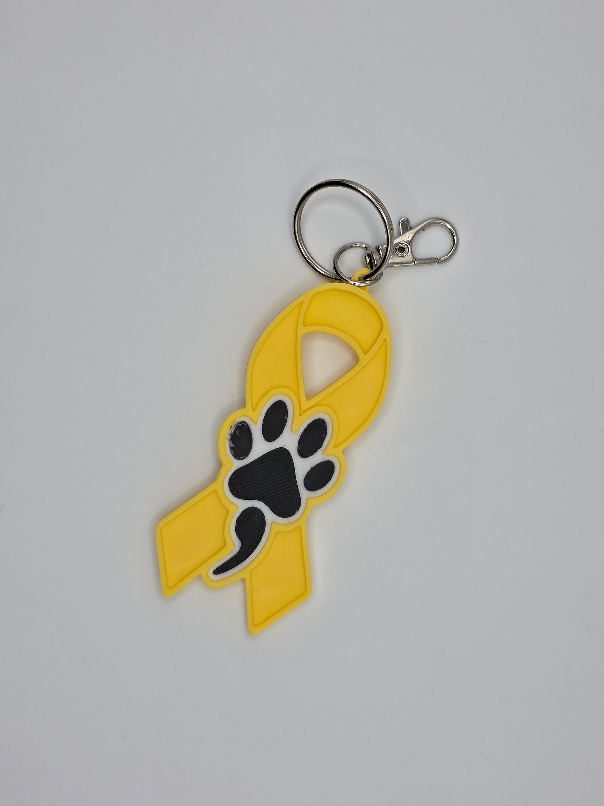 💛 Yellow Awareness Ribbon Keychain | Dog Paw Semicolon product image (3)