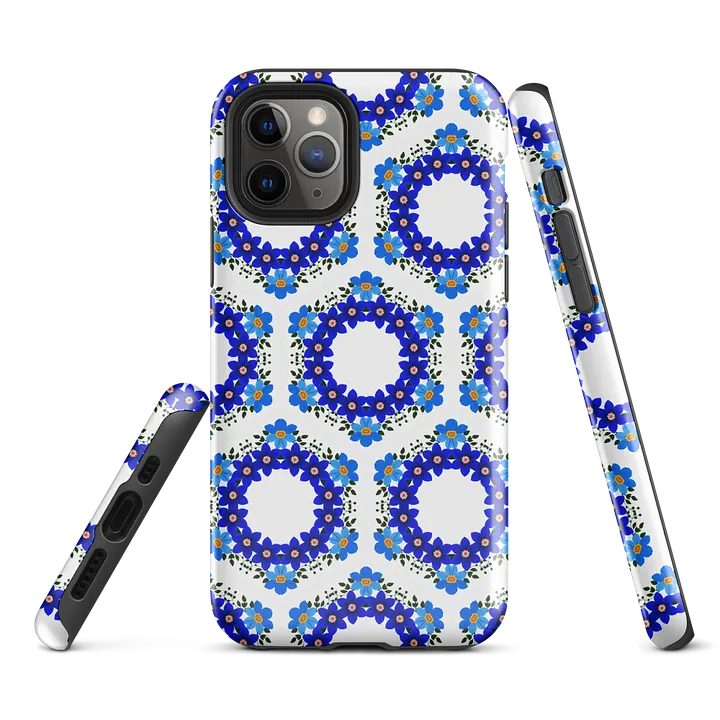Tough Phone Case for iPhone® - Geometric Blue and Yellow Hex Ring Pattern product image (1)