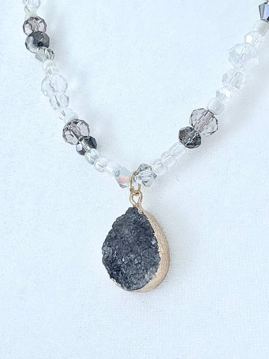 Midnight Tide Druzy Pendant Necklace | Handmade Glass Beaded Jewelry | Monique Faella Designs™ | MFD-00189 product image (4)