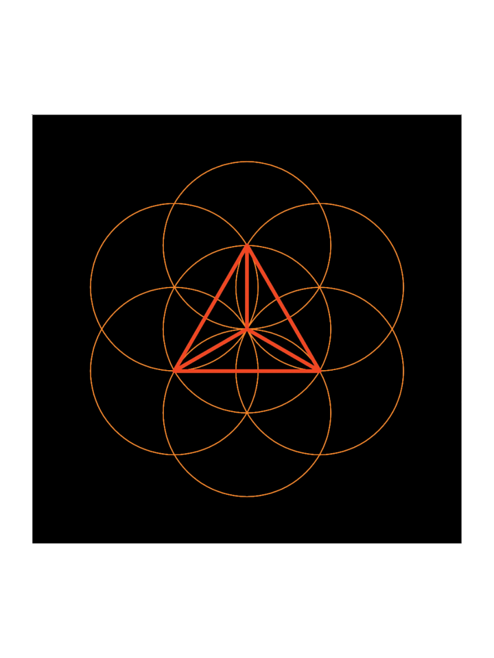 Tetrahedron Square Sticker – Red & Orange with Flower of Life on Black product image (1)