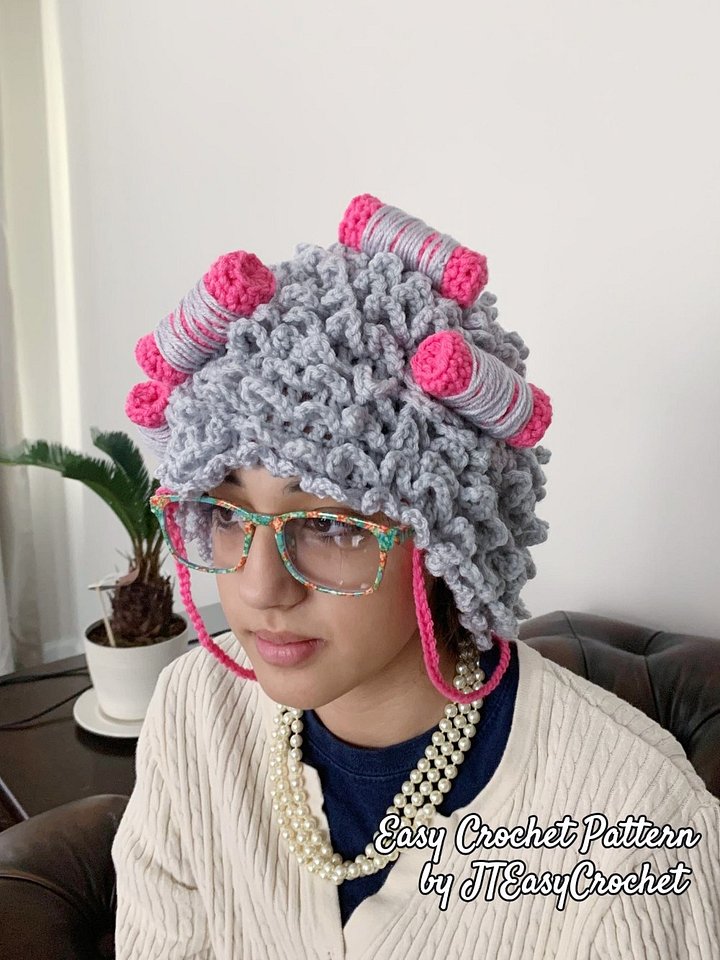 Old Lady Wig Crochet Pattern, Grey Hair Wig, Granny Wig Pattern with Curlers product image (1)