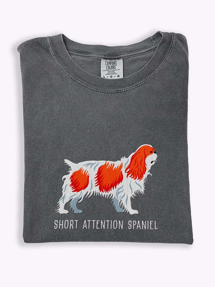 Short Attention Spaniel T-Shirt(Embroidered) of an English Toy Spaniel(Blenheim) product image (1)