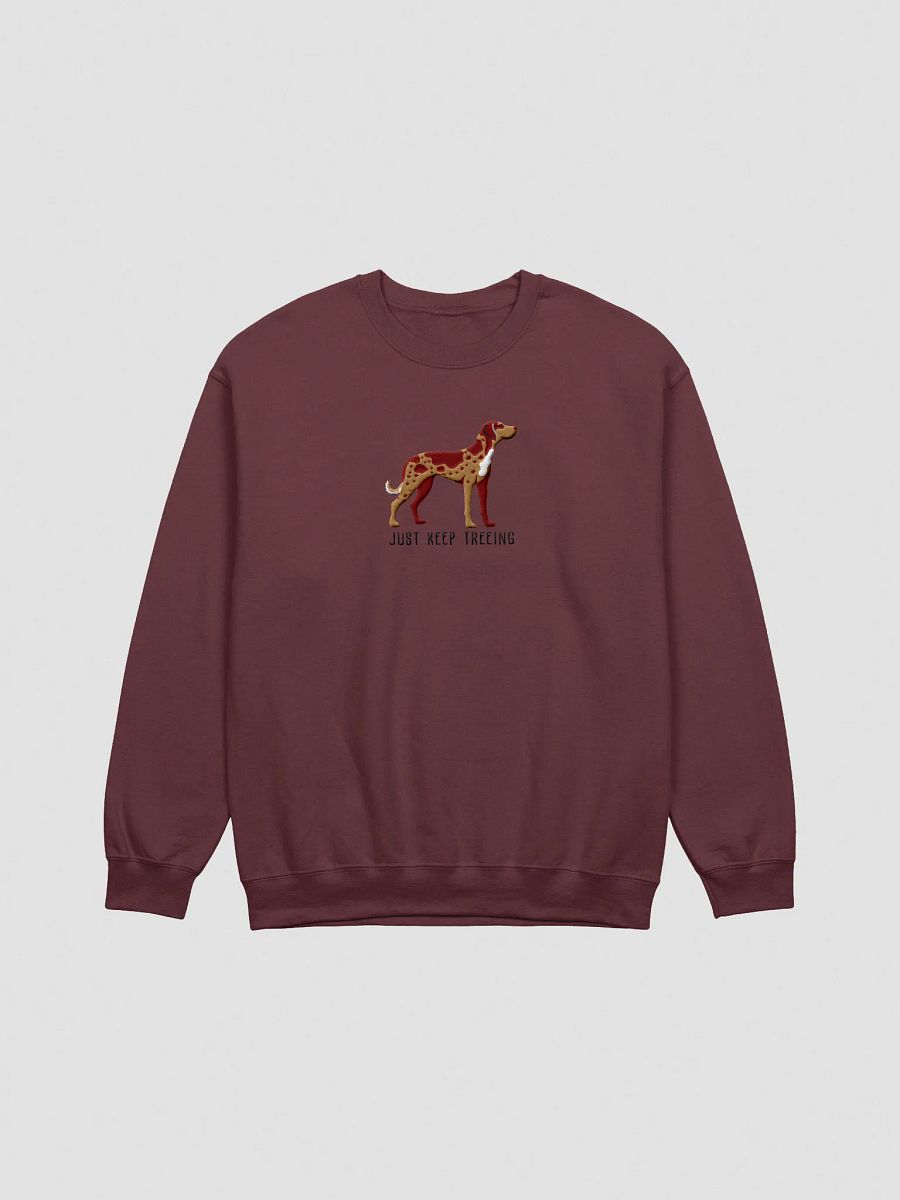 Just Keep Treeing Sweatshirt (Embroidered) of a Catahoula Leopard Dog(Red Leopard) product image (1)