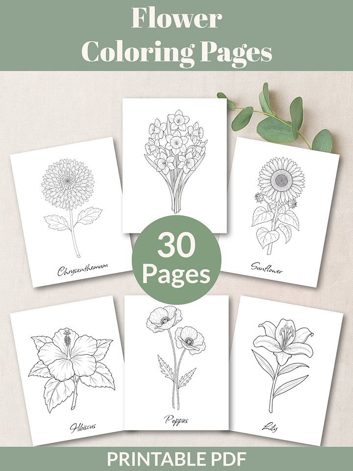 Printable Floral Coloring Pages Bundle product image (2)