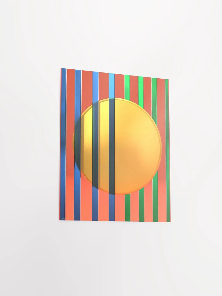 Minimalist 3D Digital Art | Blue and Green Lines Gold Circle on Orange Background product image (2)