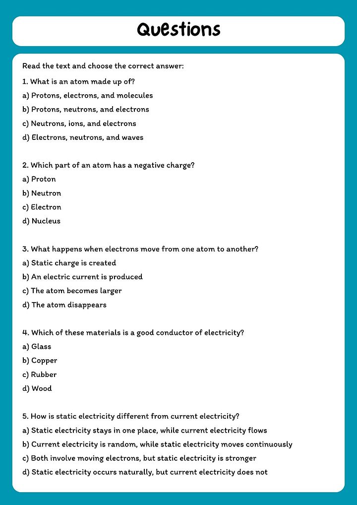 Atoms and Electricity - Reading Comprehension with Questions product image (2)