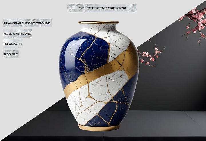 Kintsugi Brilliance – Sapphire Harmony Vase PNG product image (2)