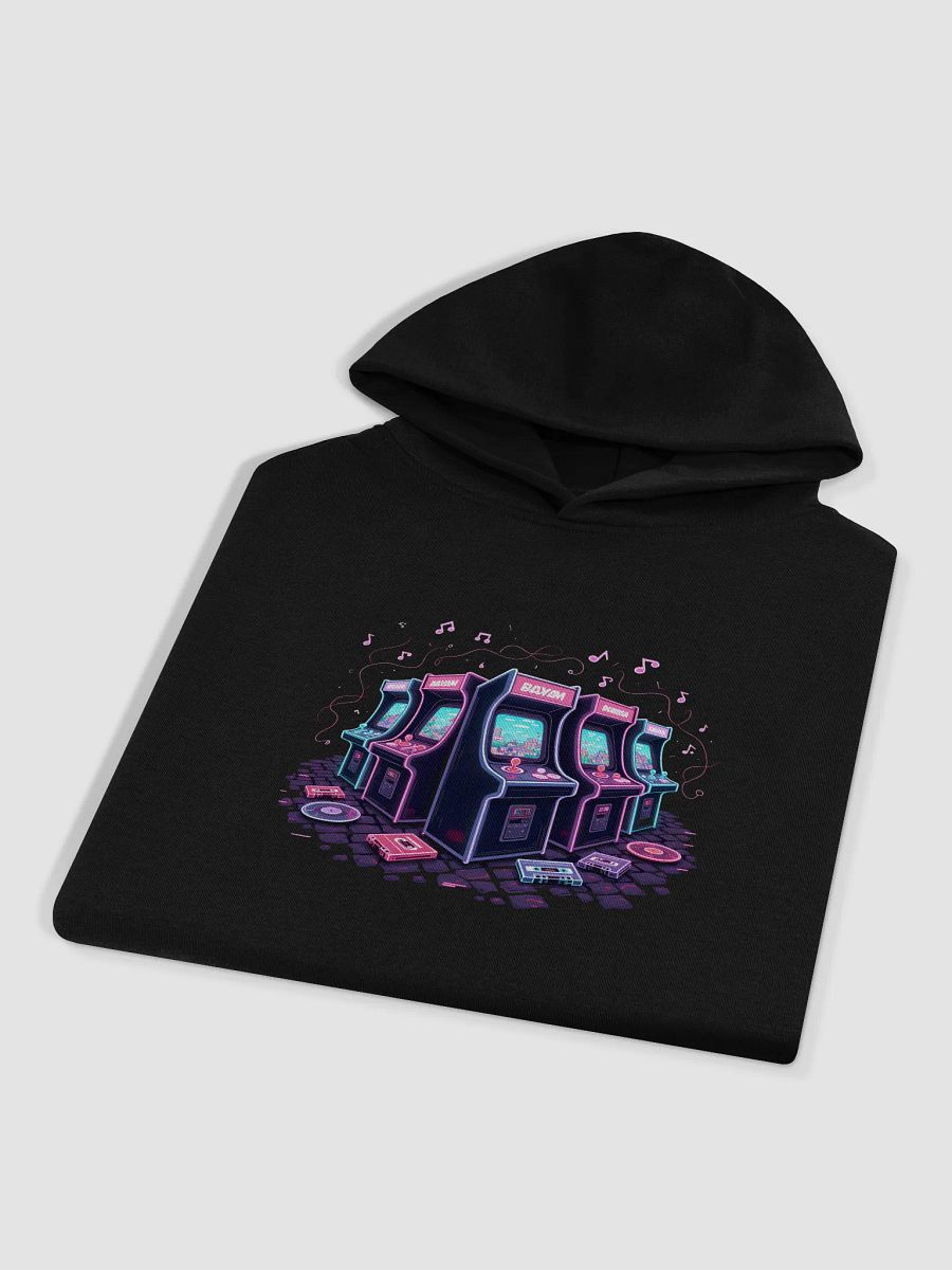 Retro Arcade Machines Hoodie with Neon Musical Notes – A Nostalgic Fusion of Gaming and Music product image (4)