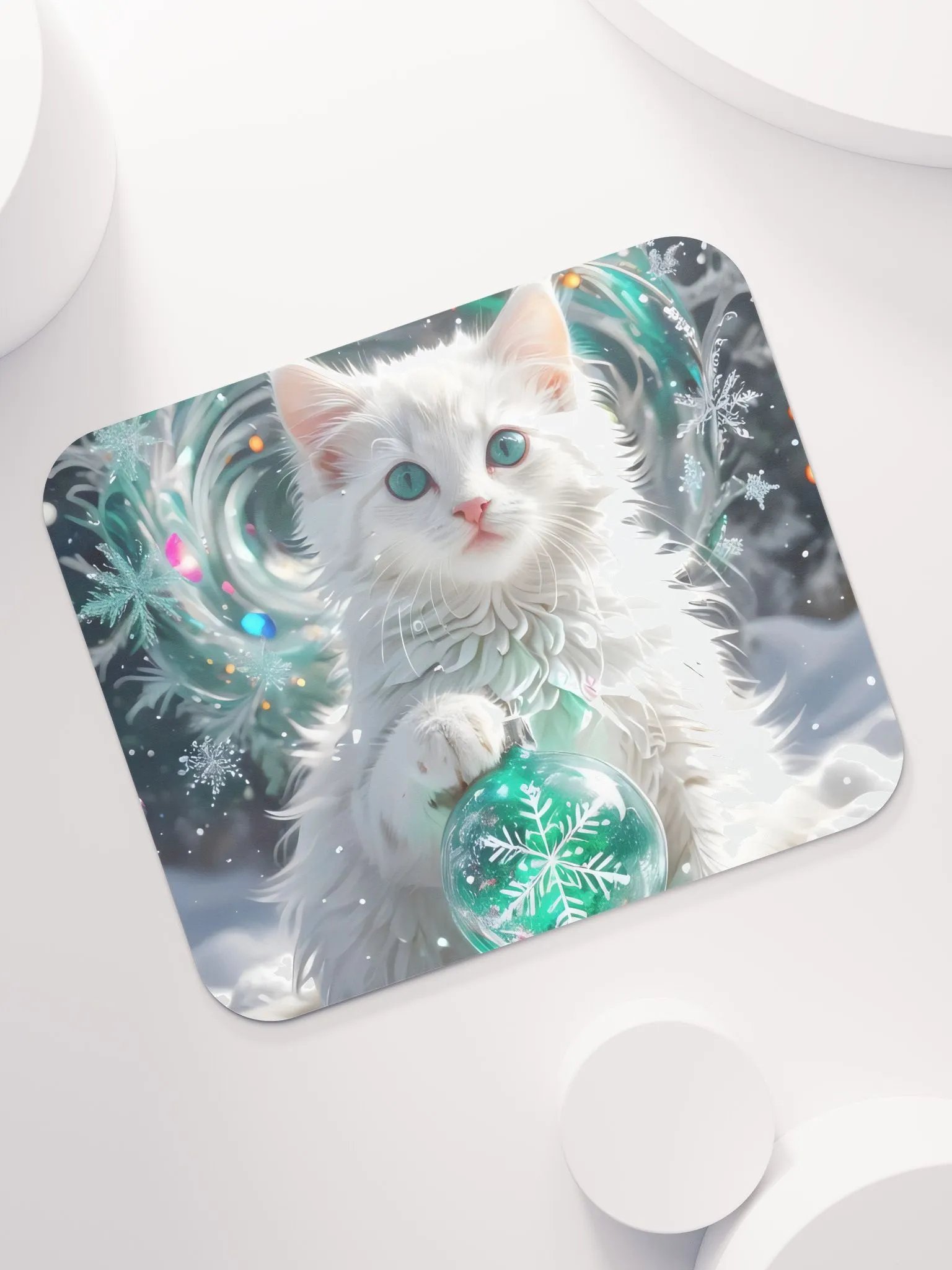 White Kitten with Snowflake Ornament Mouse Pad product image (1)