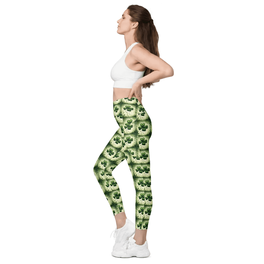 Whimsical Lucky Four Leaf Clover St Patrick’s Day Leggings product image (9)