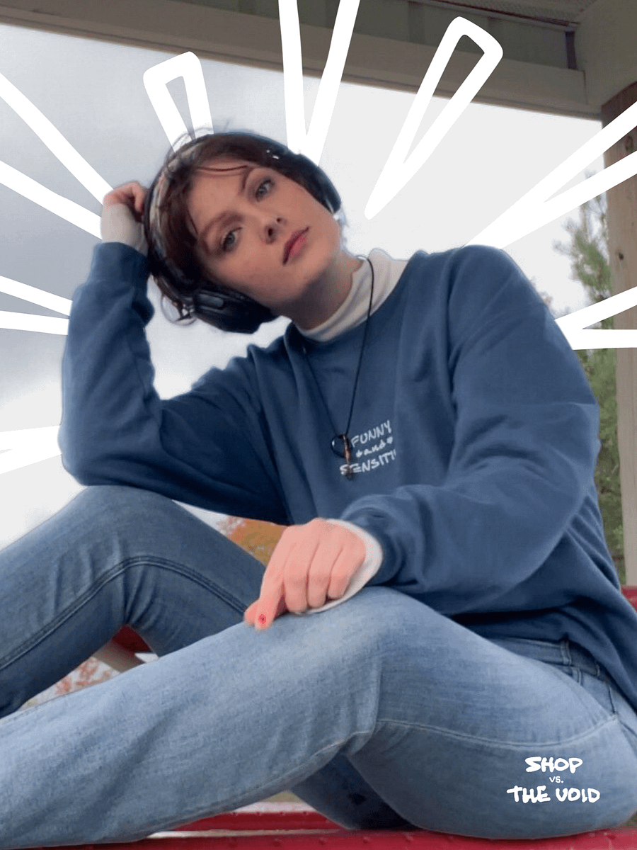 FUNNY *and* SENSITIVE (white design) embroidered crewneck product image (3)