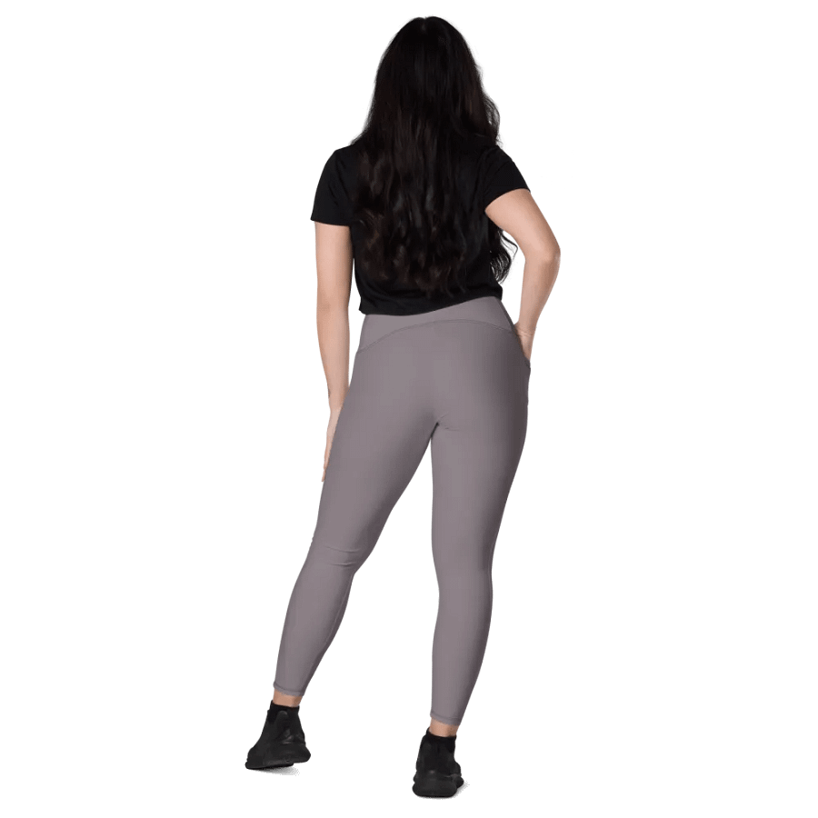 Plain Medium Gray True Summer Women's High Waisted Premium Crossover Leggings with Pockets by Treasure Pie product image (10)