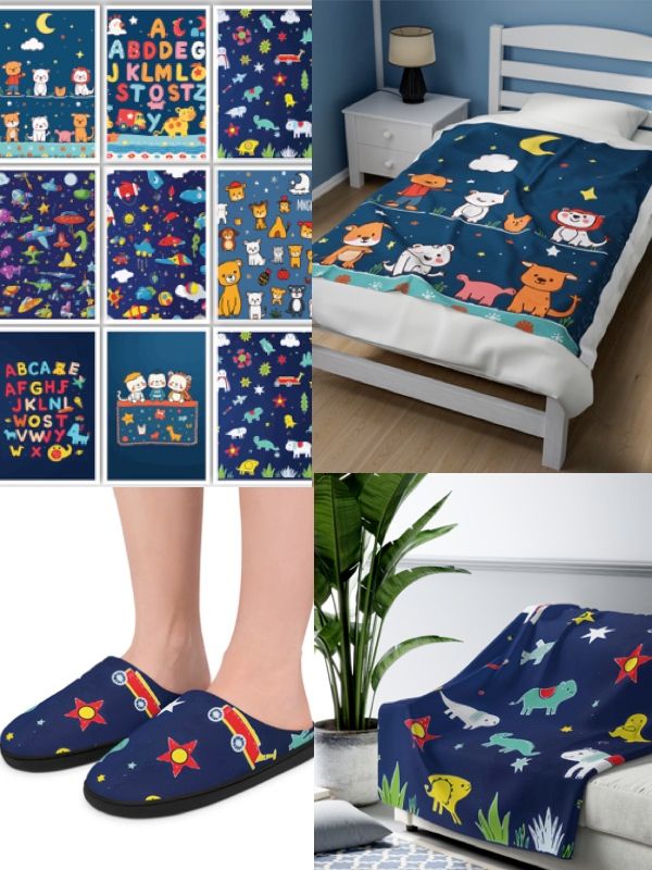 Pack of 13 Adorable Digital Art Design for Children's Blanket - Toys, Moon, and Stars Theme product image (1)