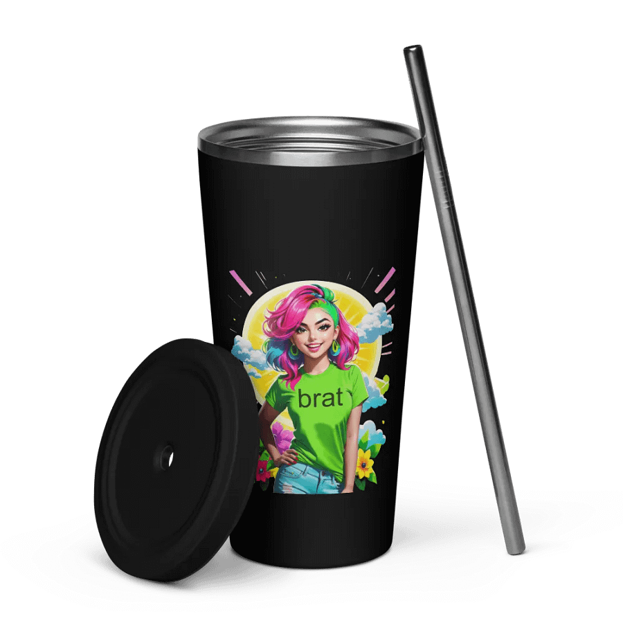 Brat 20 oz Tumbler Cup - Black - Insulated Tumbler with a Straw v5 product image (7)