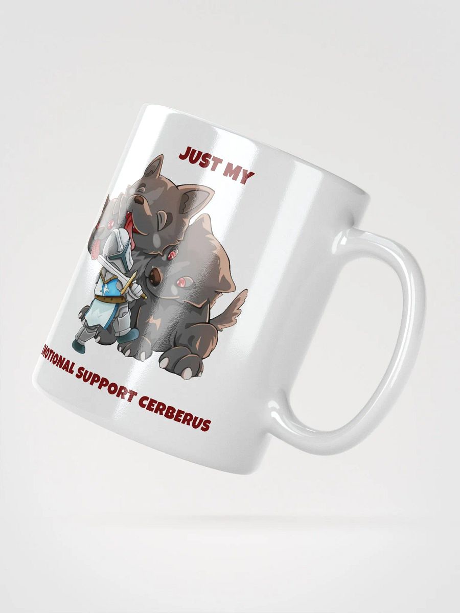 Emotional support Cerberus & Knight white ceramic mug 11oz 15oz 20oz for gamers and dog lovers product image (2)