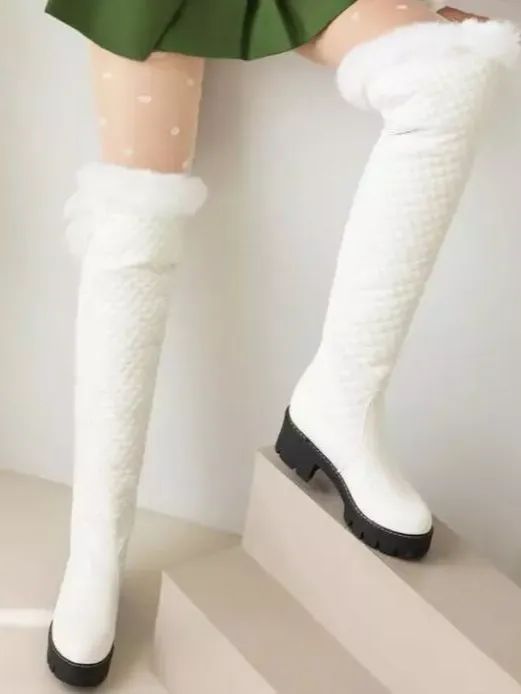 New Women's Round Toe Shoes Block Heels Zipper Faux fur Warm Over the Knee Boot product image (4)
