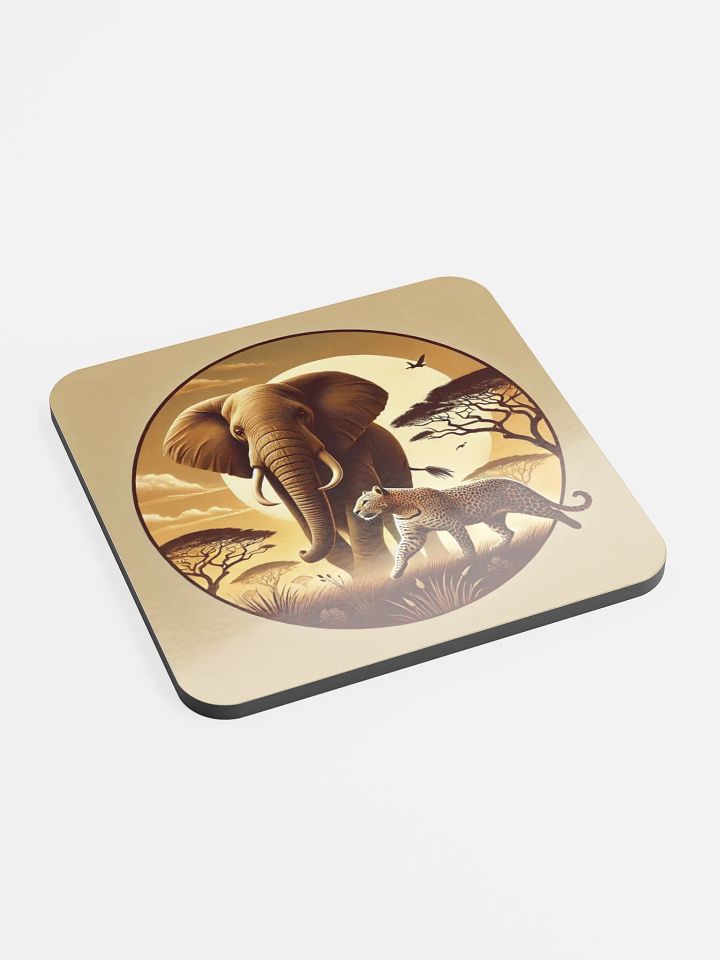 African Elephant and Leopard cork drink coasters product image (2)