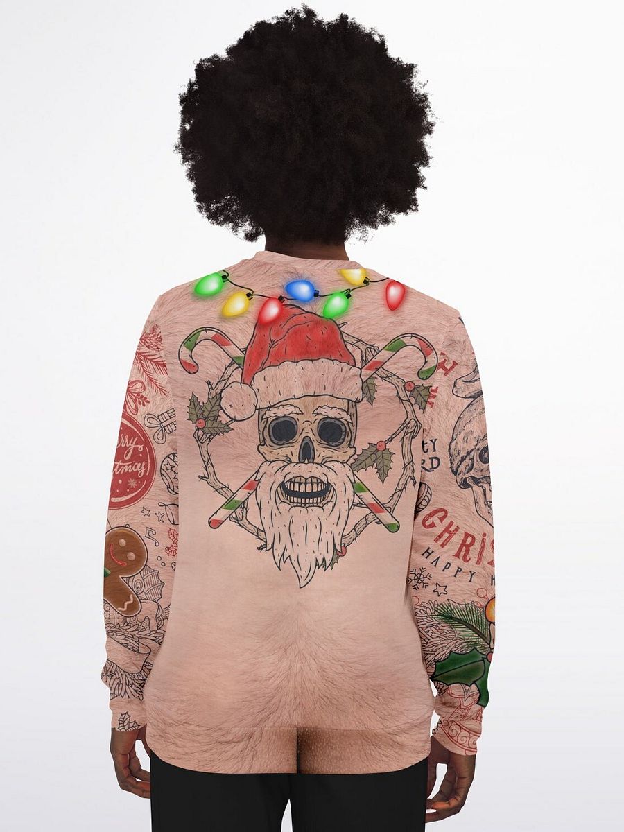 Xmas Life Tattoo Christmas Sweater - Hairy Chest Funny Holiday Sweatshirt - Alternative Santa Skull Design with LED String Lights (Unisex) product image (6)