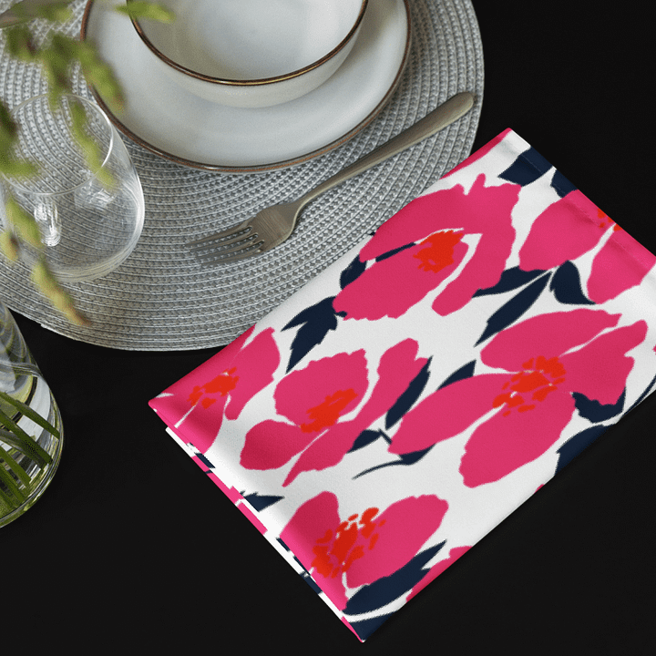 Fuchsia Navy Abstract Floral Napkin Set (4) – 20"x20", Soft Broadcloth, Modern Design product image (2)