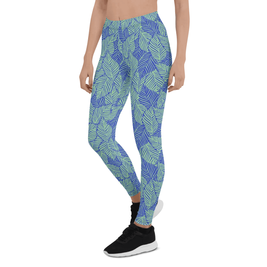 Leggings in light green and blue leafy designs for those who like natures inpired product image (6)