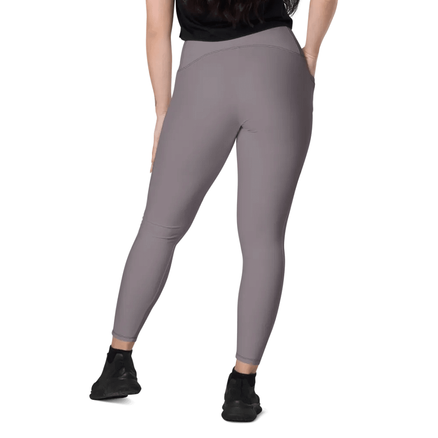 Plain Medium Gray True Summer Women's High Waisted Premium Crossover Leggings with Pockets by Treasure Pie product image (11)