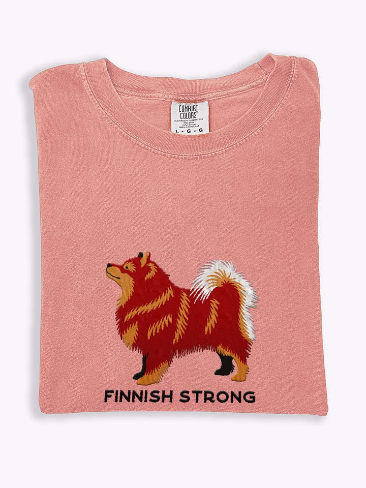 Finnish Strong T-Shirt(Embroidered) of a Finnish Lapphund(Red & Tan) product image (1)