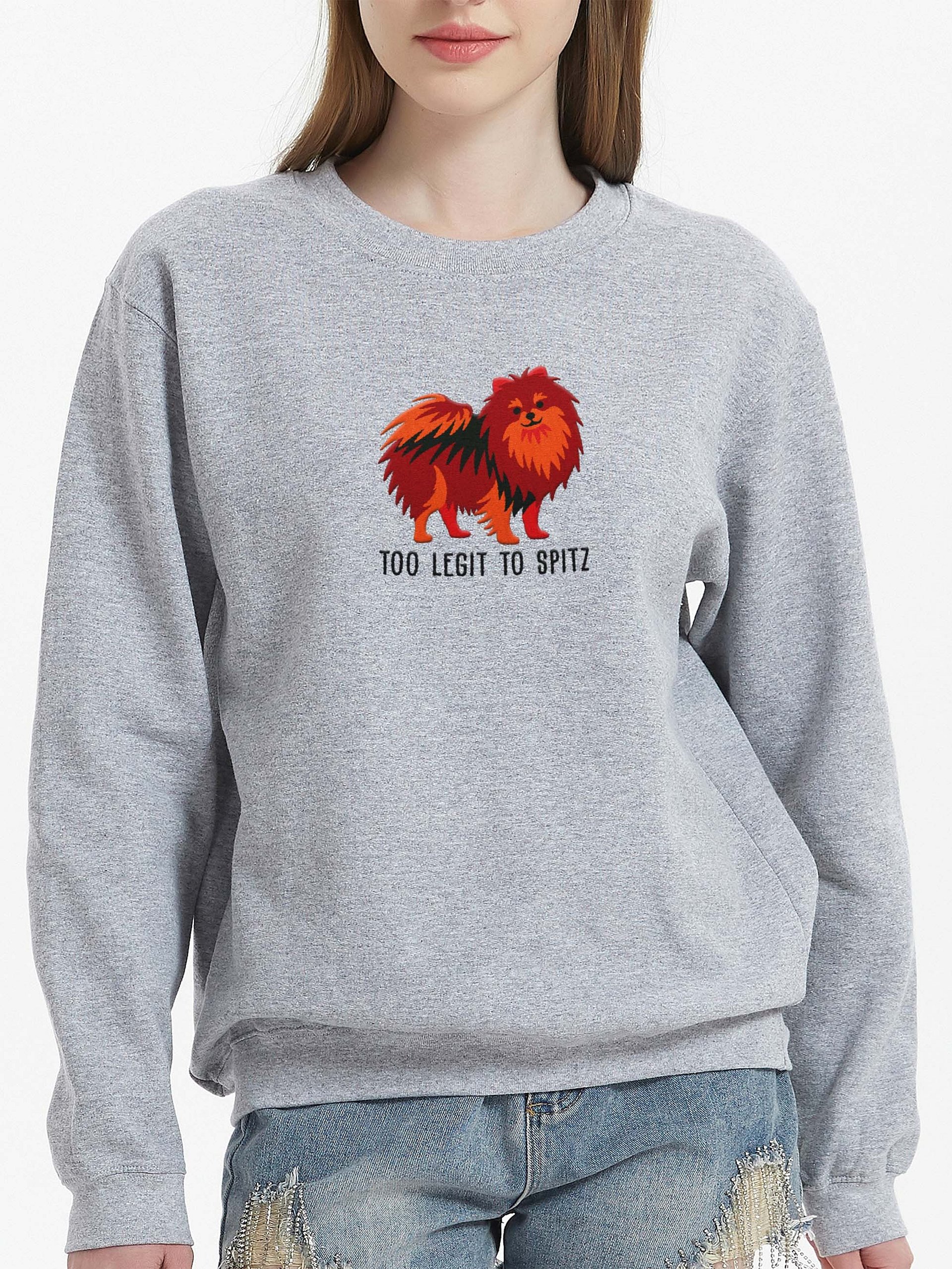 Too Legit to Spitz Sweatshirt (Embroidered) of a Pomeranian(Chocolate & Tan) product image (2)