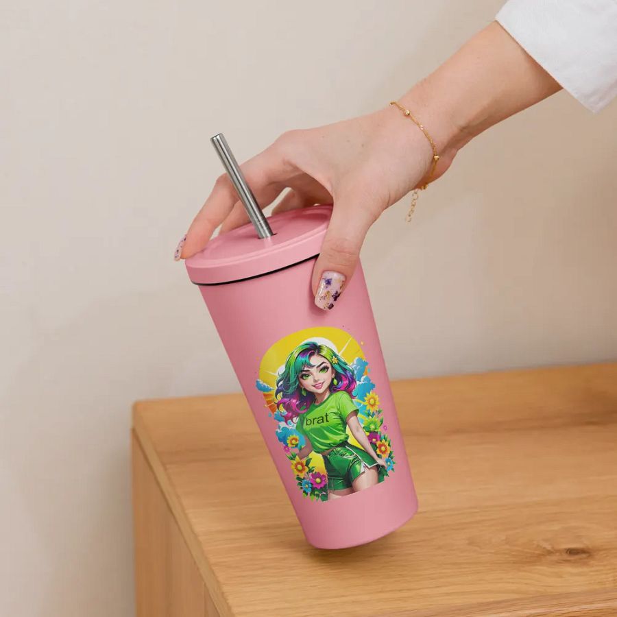 Brat 20 oz Tumbler Cup - Pink - Insulated Tumbler with a Straw v3 product image (6)