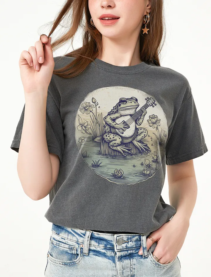 Vintage-Style Frog with a Banjo in a Field of Wildflowers and Daisies T-Shirt | Cottagecore & Goblincore Shirt Design product image (20)