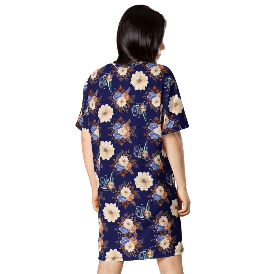 Vintage Vibes | Retro Blue Blossom and Bike T-Shirt Dress product image (3)