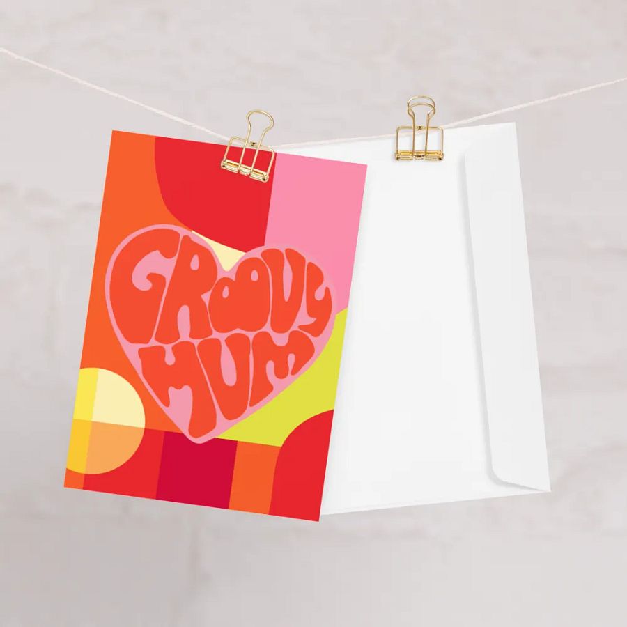 Groovy Mum pink retro portrait greetings card product image (1)