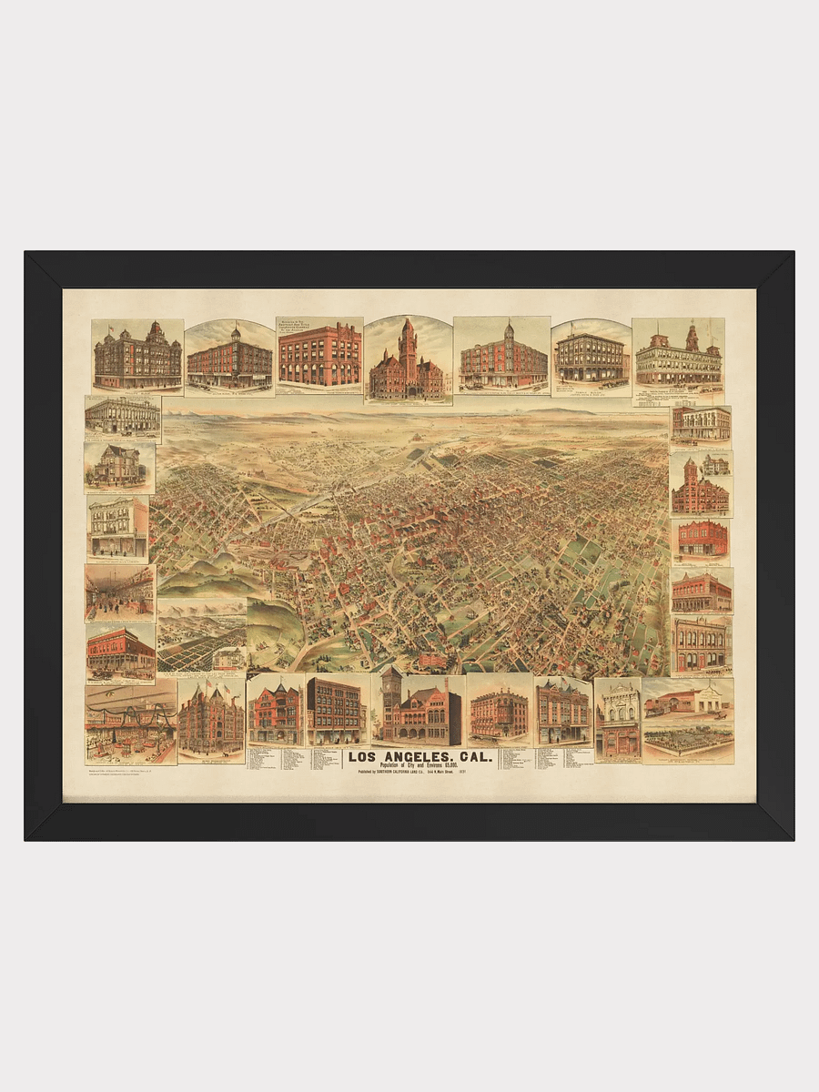 Los Angeles 1891 Framed Poster – Hand-Drawn Historic City Map Print product image (30)