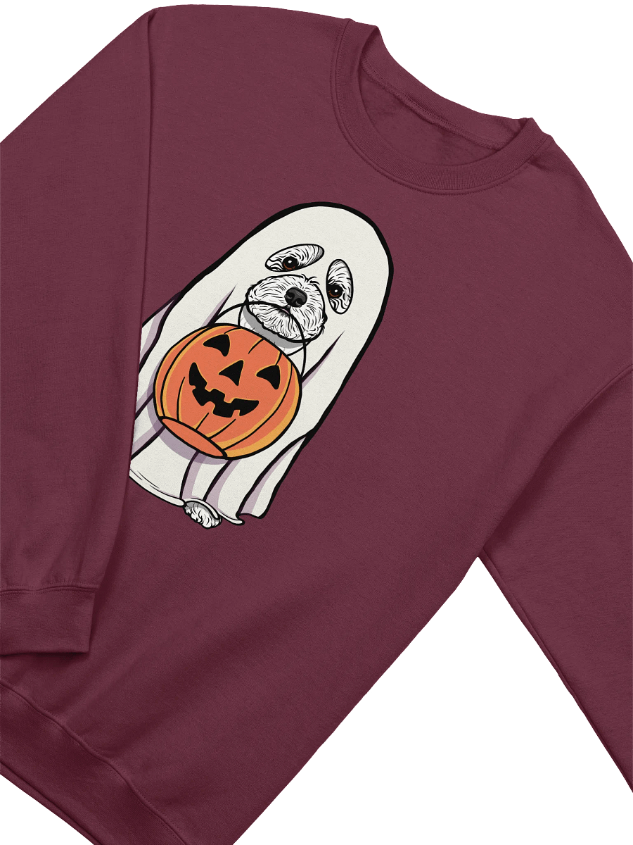 Funny Halloween Bichon Frise Sweatshirt | Funny Bichon Frise Wearing a Ghost Costume and Holding a Pumpkin Basket product image (13)