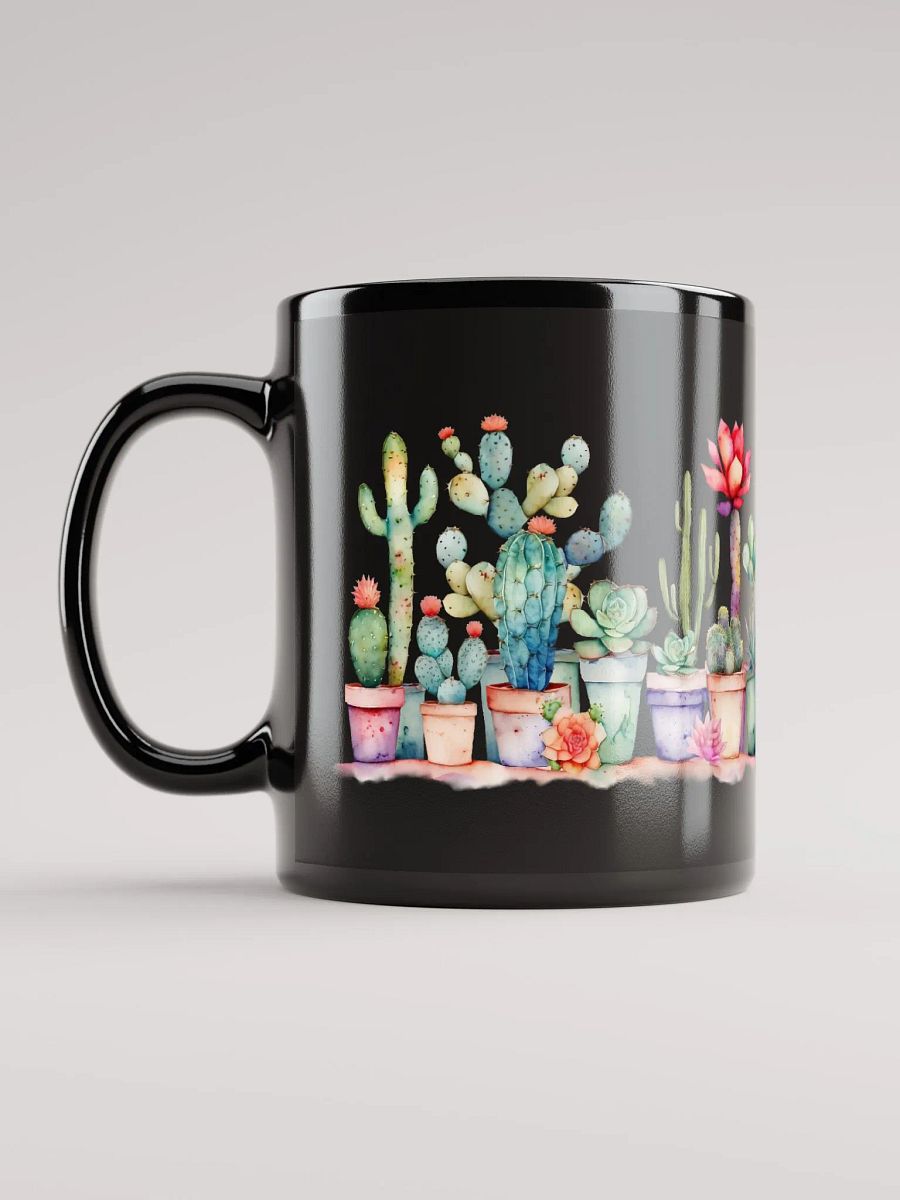 Colorful Potted Cacti And Succulents Black Glossy Mug product image (12)
