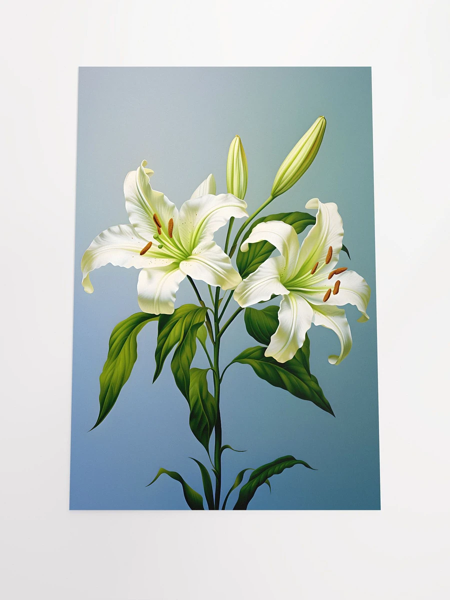 Serene White Lilies Art Print: Elegant Floral Poster for Peaceful Home Ambiance Matte Poster product image (3)