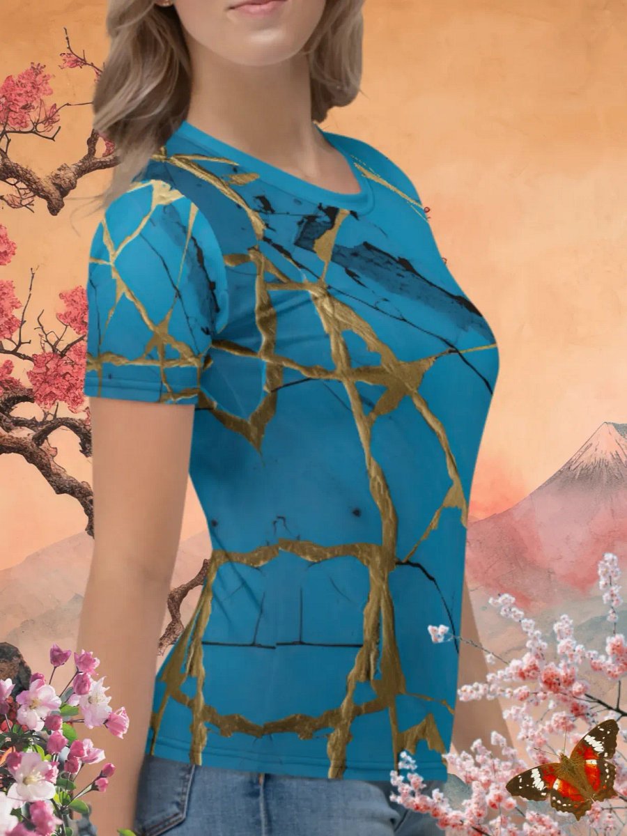 Blue & Gold Kintsugi Print T-Shirt product image (3)