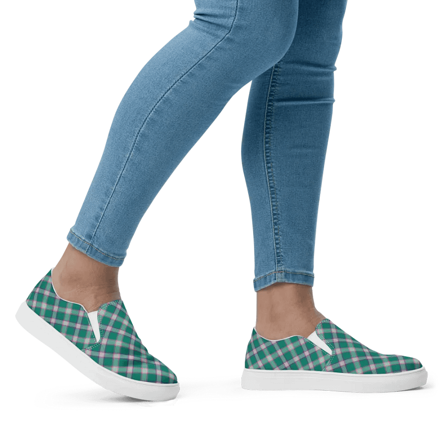 Emerald Green and Purple Plaid Women's Slip-On Shoes product image (7)
