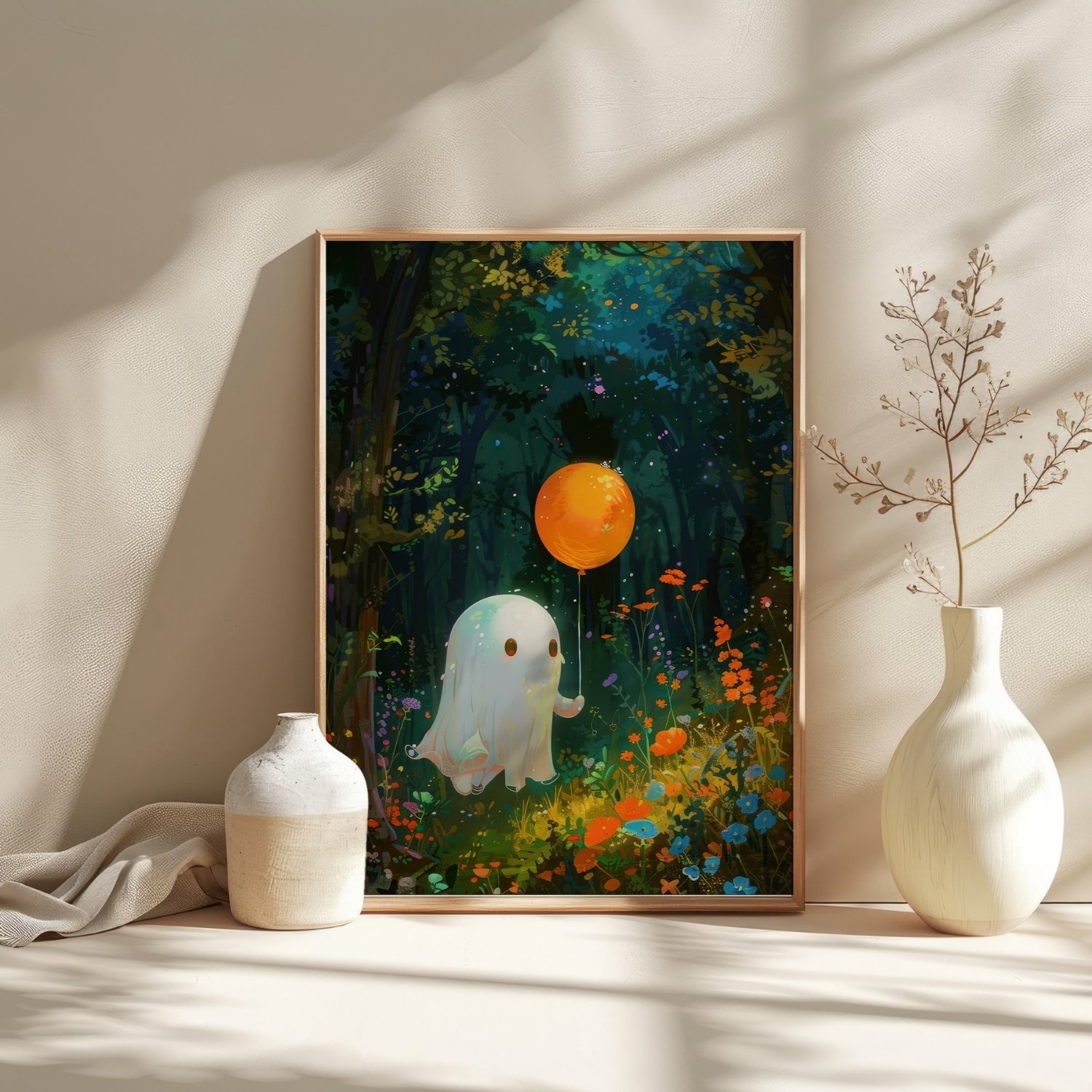 Cute Ghost with a Balloon Whimsical Halloween Art Print product image (3)