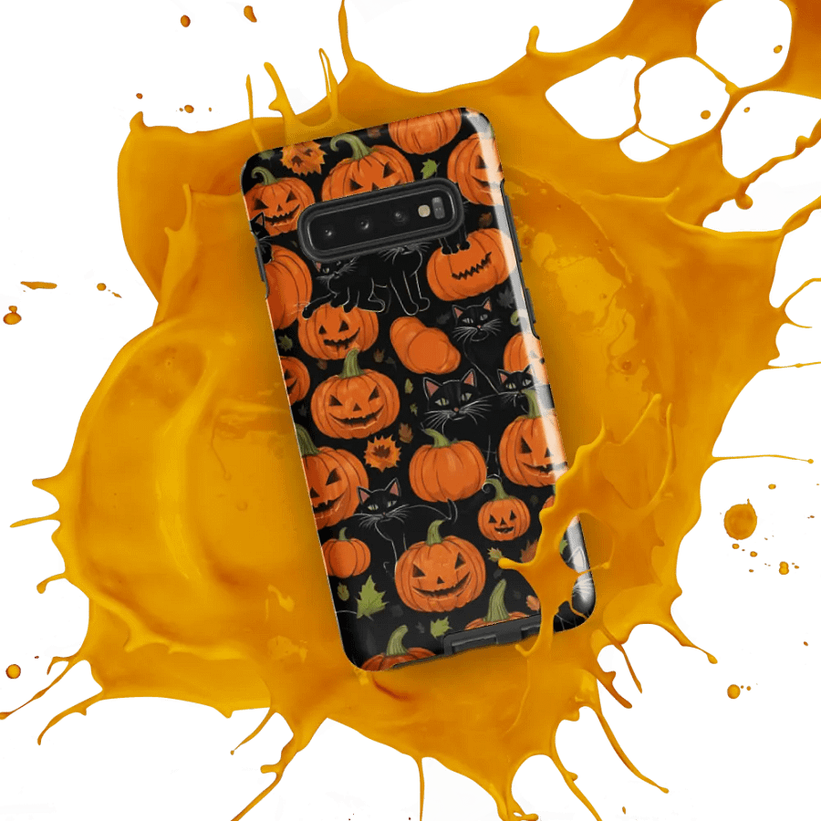 Haunted Whimsy: Pumpkin & Cat Face Samsung Galaxy Case product image (53)