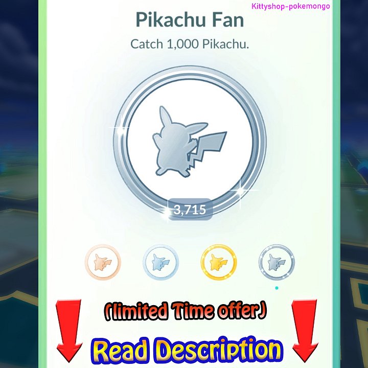 🔵Pokémon Go!🎖- Pikachu Fan (Safest!) Platinum Medal Achievement! (limited offer) product image (1)
