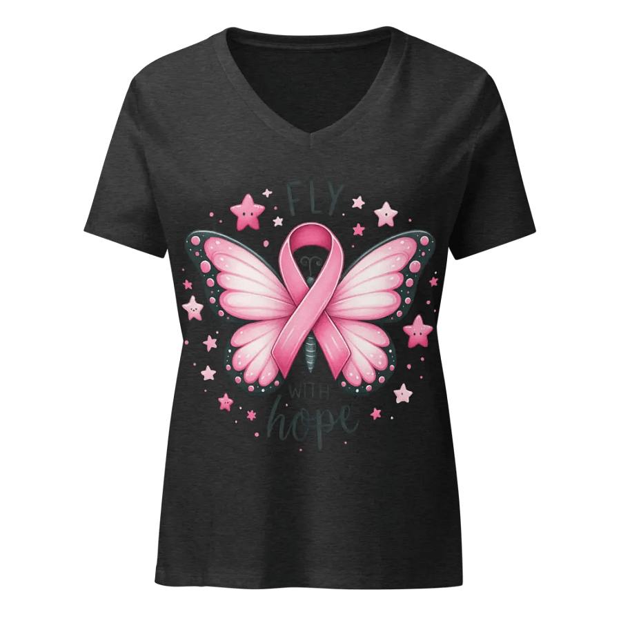 With Hope Butterfly Breast Cancer Awareness V-Neck T-Shirt – Wear Hope, Spread Strength 💖🦋 product image (1)