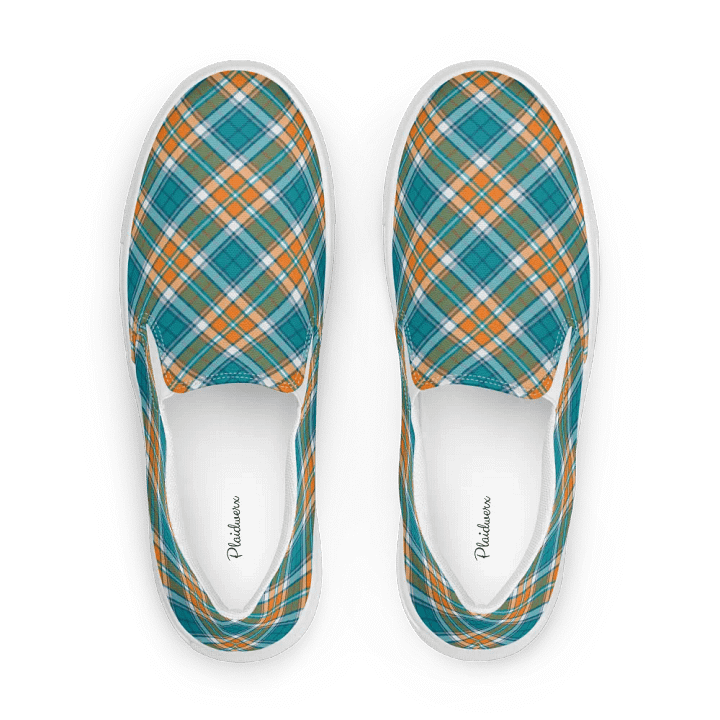 Turquoise and Orange Sporty Plaid Men's Slip On Shoes product image (1)