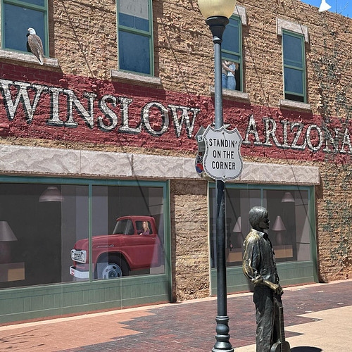 “Well, I’m-a standin’ on a corner in Winslow, Arizona…”

I was wondering why, when we got out of the car, all I could hear we...