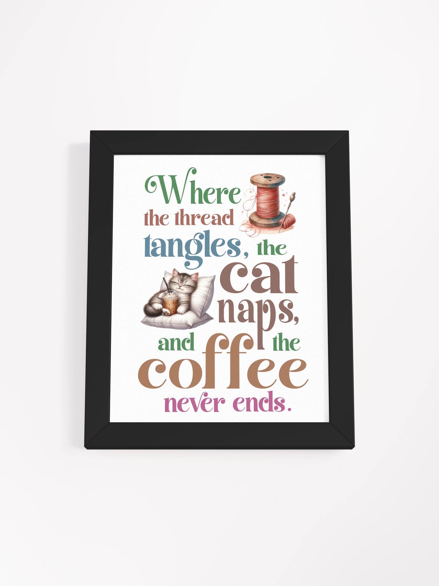 Whimsical Thread Tangles Cat Naps Coffee Poster product image (9)